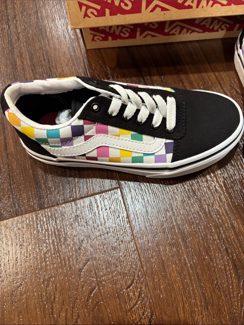 Vans Black Low-Top Sneakers with Multicolor Checkerboard size 13 NEW
